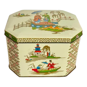 Mid 20th Century Chinoiserie Hinged Tin