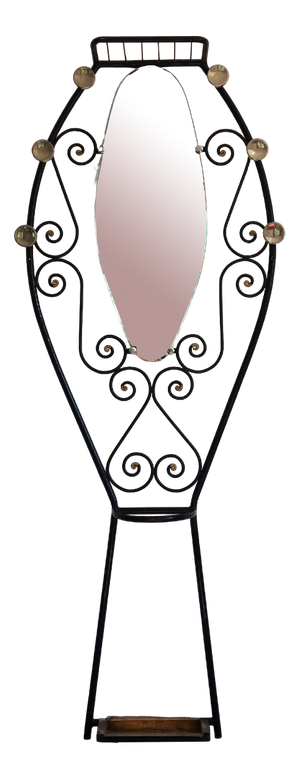Art Deco Iron Coat Holder with Mirror, 1930s