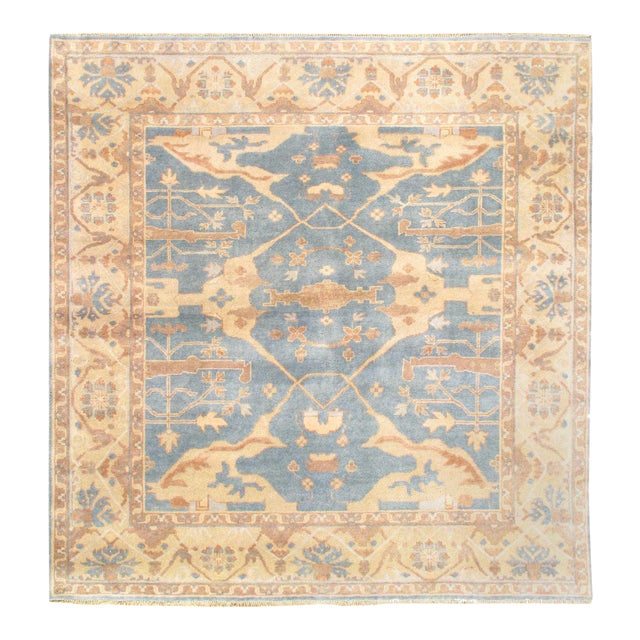 Light Blue Hand Knotted Oushak Square 8' X 8' For Sale