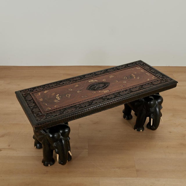 1910s Antique Anglo Indian Coffee or Low Table With Elephants For Sale - Image 5 of 12