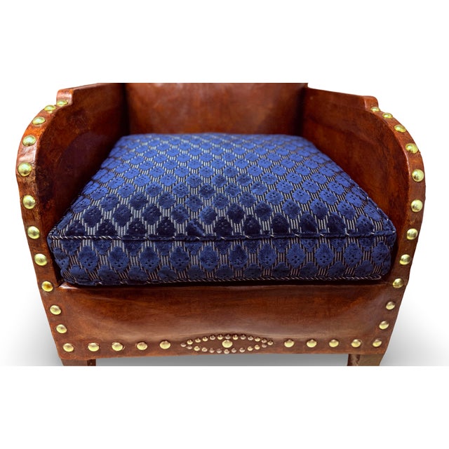 French Art Deco Leather Studded Club Chairs. 1930's France For Sale - Image 4 of 12