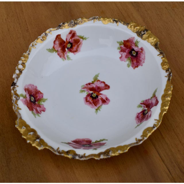 French Antique J Pouyat Limoges Porcelain Bowl Wanamakers Hand Painted Poppy Gold For Sale - Image 3 of 10