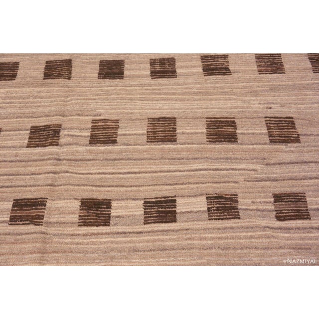Neutral Minimalist With Brown Geometric Squares Pattern Modern Rug For Sale In New York - Image 6 of 8