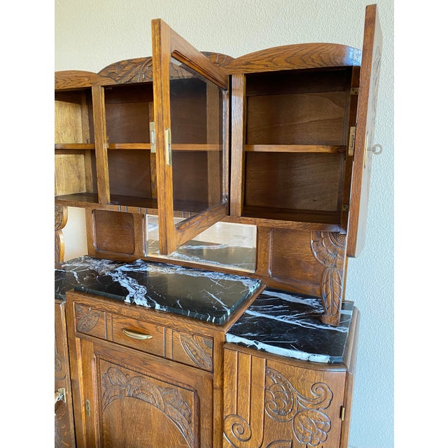 1920s Antique French Marble Top Art Nouveau (Deco) Hutch For Sale - Image 4 of 11