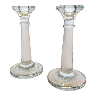 Antique Heisey Sheffield Clear Glass Candlestick Holders, Circa 1907, a Pair For Sale