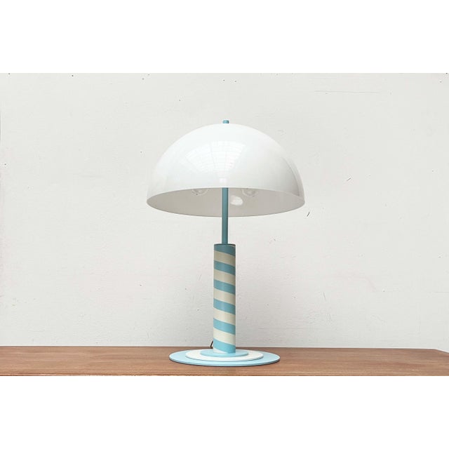 German Postmodern Table and Floor Lamps with Light Blue and White Swirl Pattern, 1980s, Set of 2 For Sale - Image 6 of 18
