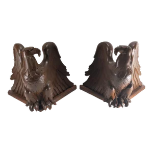 20th Century Art Deco Style Carved Black Forest Style Eagle Finials