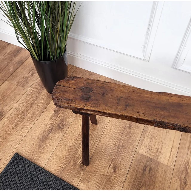Rustic Italian Primitive Minimal Wooden Bench, 1890s For Sale - Image 3 of 10