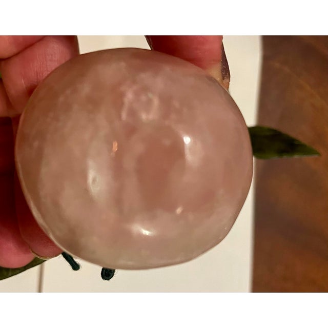 Rose Asian Carved Rose Quartz Decorative Hard Stone Fruit Pear Shaped For Sale - Image 8 of 10