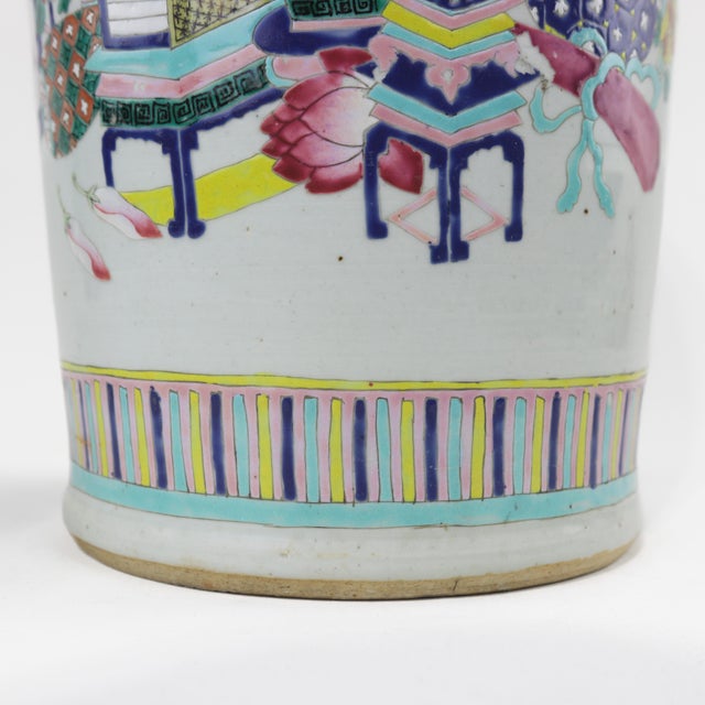 Chinese Famille Rose Porcelain Palace Vase With Scholar’s Objects For Sale - Image 9 of 12