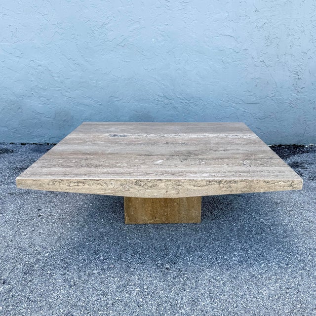 Italian Vintage Italian Polished Travertine Coffee Table For Sale - Image 3 of 12