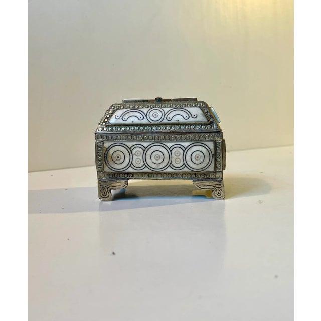 Silver Vintage Moroccan Hand-Engraved Metal Jewelry Box, 1970s For Sale - Image 8 of 8