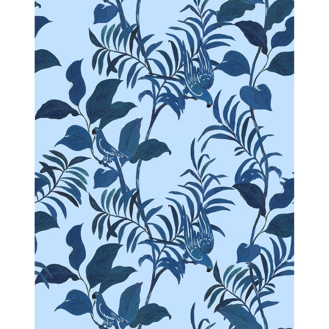 Tropical Birds Wallpaper by Paule Marrot in Blues For Sale