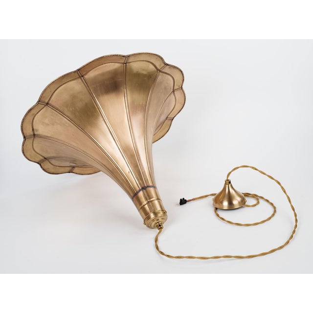 1930s Vintage Brass Gramophone Horn Pendant Light – Expertly Restored For Sale - Image 5 of 10