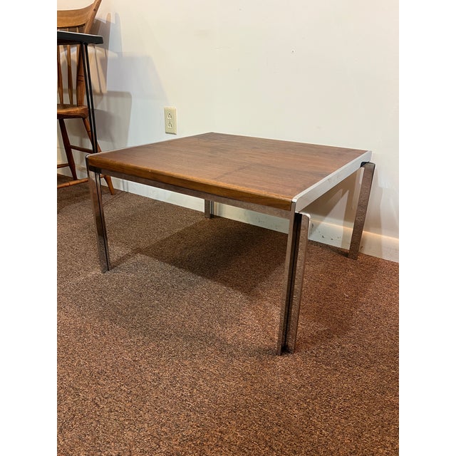 Rare 1968 Electa Series Table by Alex Yermakov for Stow Davis coffee table with walnut top and chrome legs and frame. The...