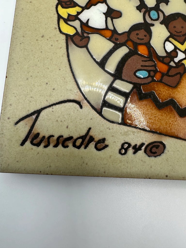 1970s Cleo Teissedre Handpainted Storyteller Ceramic Tile 84 
