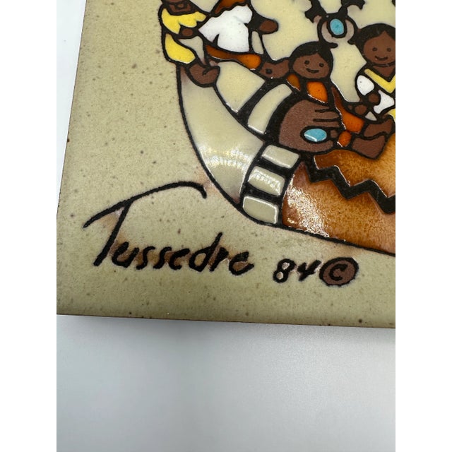 VTG Cleo Teissedre Handpainted Storyteller Ceramic Tile 84’ Woman w/ Kids Trivet