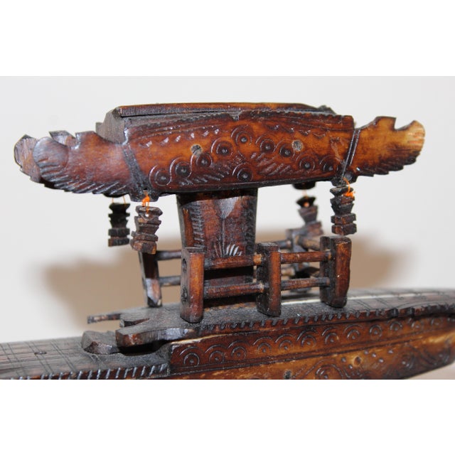 Antique Early 1900s Chinese Dragon Boat Figurine With Pagoda Detail and Bone Inlay For Sale - Image 13 of 16