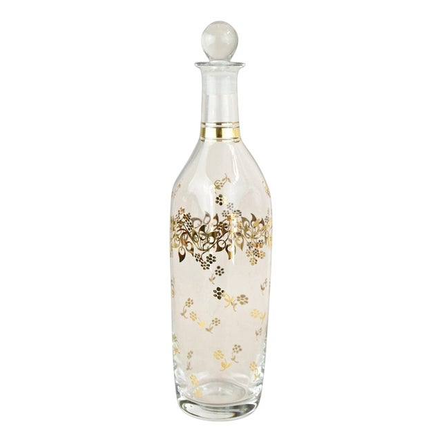 Glass Decanter or Bottle with Gilt Floral Patterns, 1920s For Sale