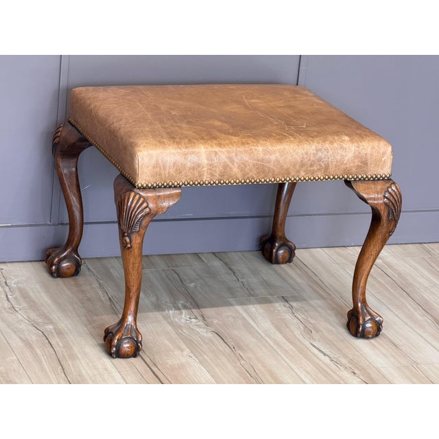 Mid 19th Century Chippendale Style Mahogany and Leather Upholstered Stool For Sale - Image 6 of 11