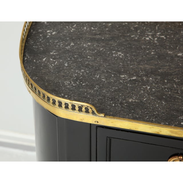 Pair of Ebonized French Marble-Top Petite Commodes With Brass Gallery For Sale In New York - Image 6 of 13