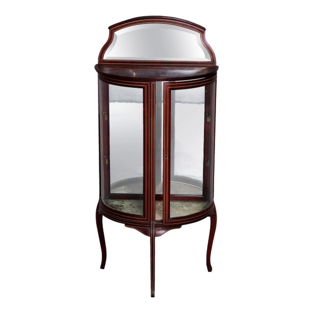 Antique French Louis XVI Mahogany Demilune Vitrine For Sale