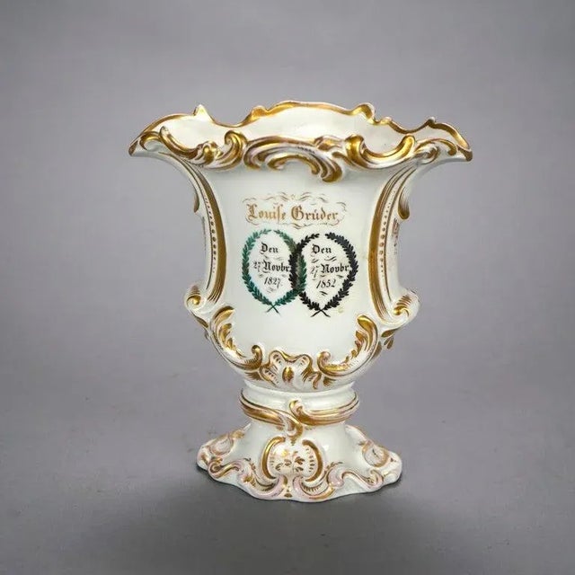 Pair Antique German Porcelain Hand Painted & Gilt Scenic Vases 19th Century For Sale - Image 9 of 12