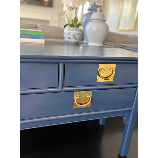Late 20th Century Coastal Blue Chinoiserie Chic Pagoda Style Credenza by Century For Sale - Image 12 of 12