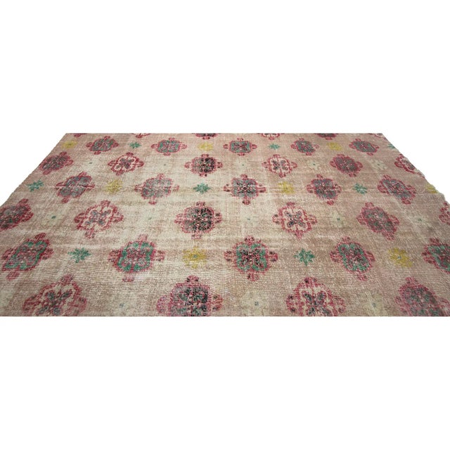 Art Deco 1960s Vintage Distressed Turkish Art Deco Rug- 6′7″ × 10′ For Sale - Image 3 of 7