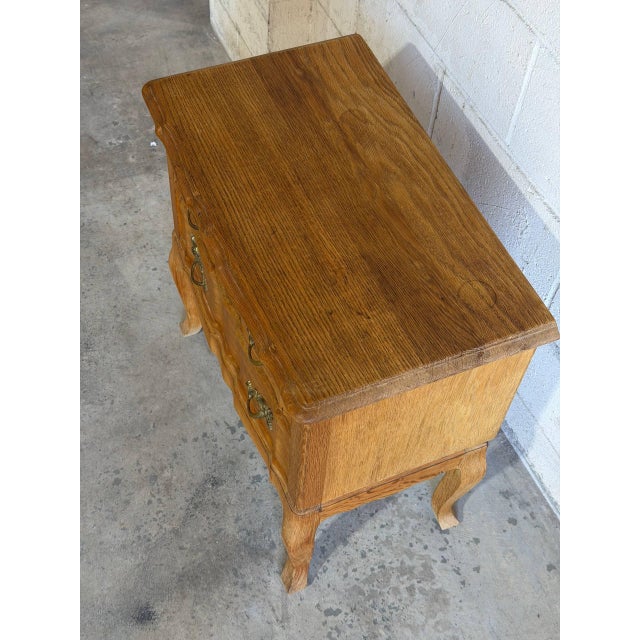 Gemstone Vintage Danish Oak Nightstand End Table W Serpentine Drawers Scandinavian Style For Sale - Image 7 of 9
