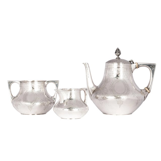 Traditional 1878 Antique Barnard Brothers London Aesthetic Movement Sterling Silver Tea Set- 3 Pieces For Sale - Image 3 of 12