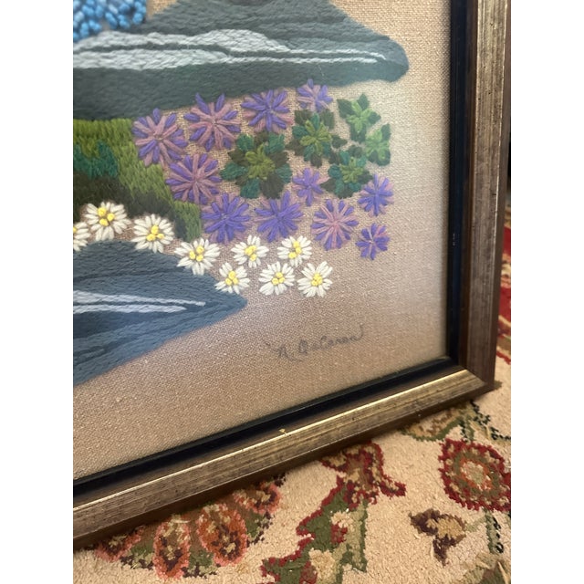 1970s Framed Floral Handmade Needlepoint For Sale In Atlanta - Image 6 of 8