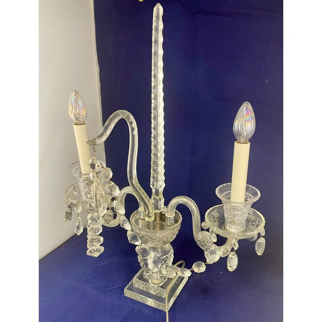 Transparent Vintage Pair of Large Regency Style Electrified Crystal Candelabrum For Sale - Image 8 of 18