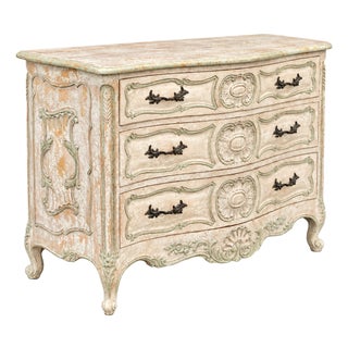 French Louis XVI Style Cerused Painted Commode / Chest With Carved Shell Motif For Sale