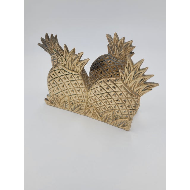 Vintage Hollywood Regency Solid Brass Pineapple Napkin Holder For Sale - Image 10 of 11