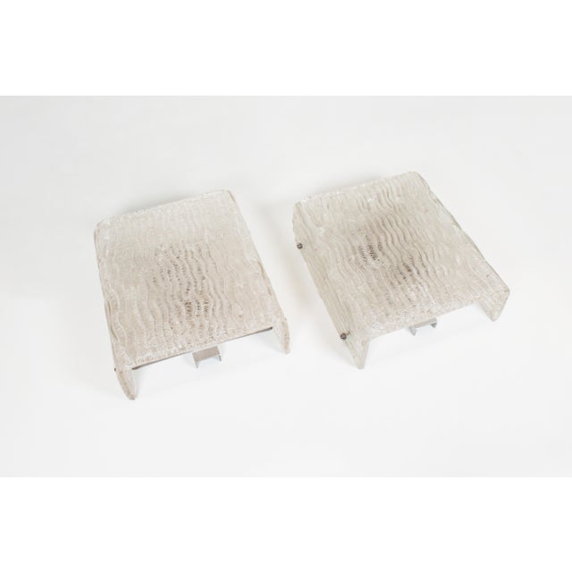 Large Vintage Ice Glass Wall Lamps from Kaiser Leuchten, 1970s, Set of 2 For Sale - Image 3 of 13