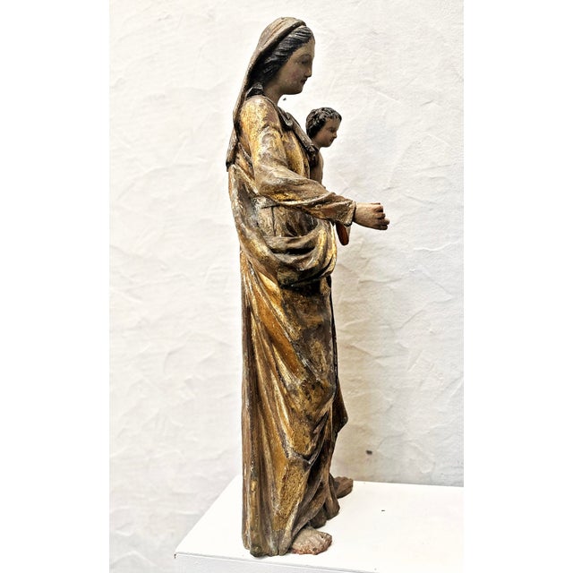 Madonna, Mother of God with Child, 18th Century, Carved Wood, Painted For Sale - Image 12 of 18