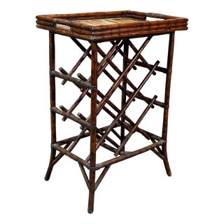 Bamboo Mid-Century Style Tall Rattan Tray Top Side Table For Sale