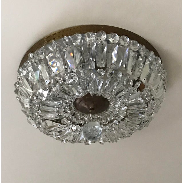 C1930 S Hand Cut Crystal And Brass Flush Mount Ceiling Light