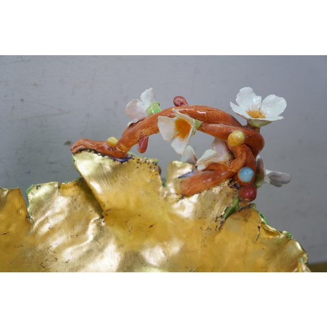 Bright Green Antique Italian Majolica Footed Banana Leaf Centerpiece Monteith Bowl 26" For Sale - Image 8 of 17
