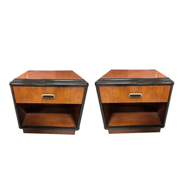Original Art Deco end table exudes timeless elegance with its rich cherry wood construction, blending seamlessly...