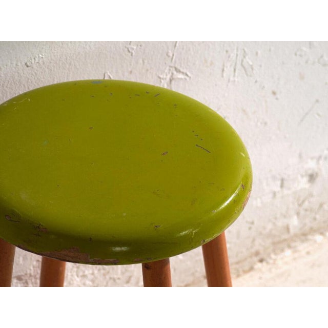 Vintage Wooden Stool with Round Seat, 1950 For Sale - Image 6 of 7
