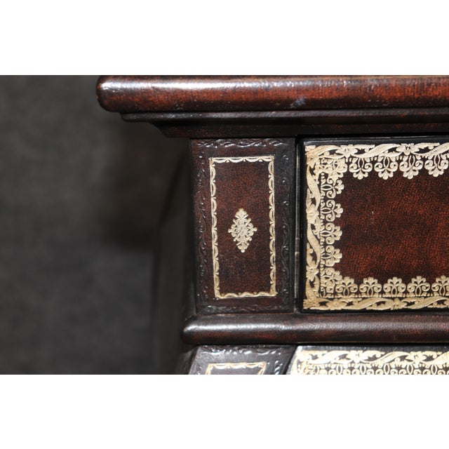 Pair Leather Wrapped and Embossed Maitland Smith Commodes For Sale - Image 9 of 14