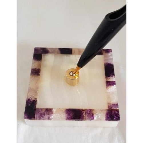 Vintage British Blue John & Onyx Pen Stand and Paperweight, 1970s For Sale - Image 9 of 12
