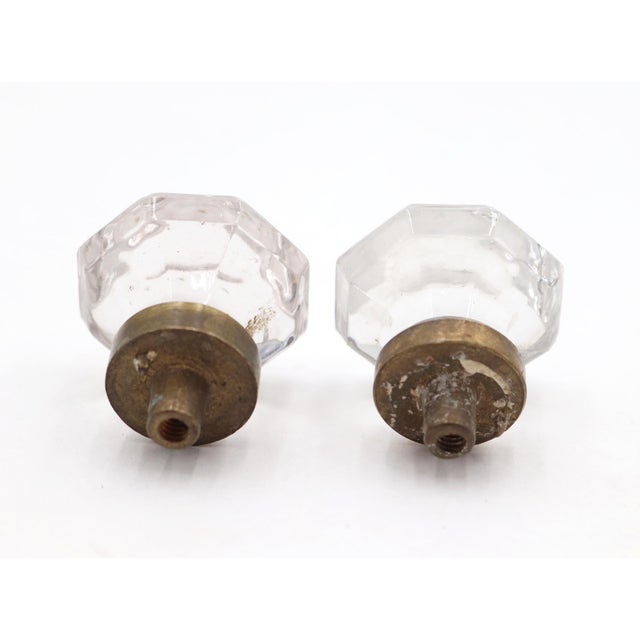 Pair of Vintage 1.375 In. Faceted Clear Glass Cabinet Knobs For Sale - Image 4 of 4