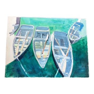 1980’s Original Row Boat Watercolor Painting Signed For Sale
