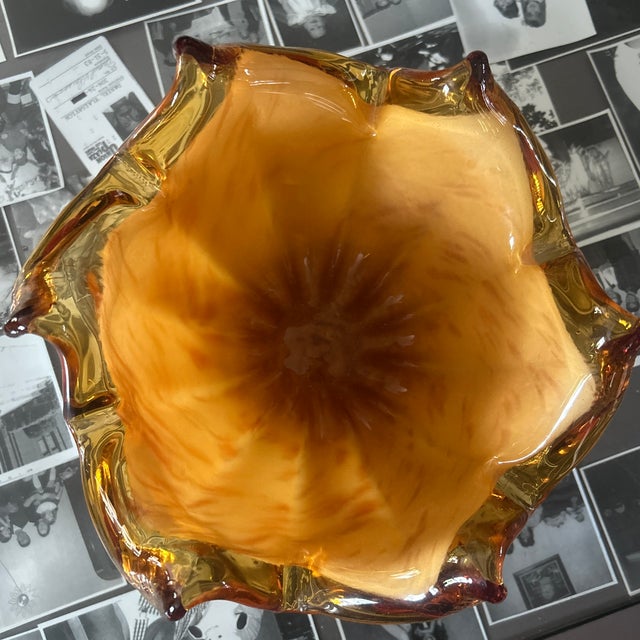 Italian 1960s Italy Murano Hand Blown Amber Swirled Bowl For Sale - Image 3 of 4