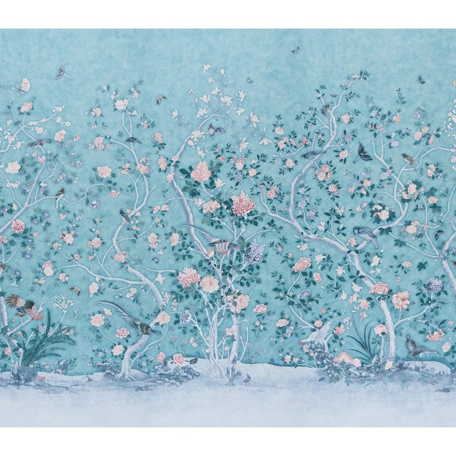 Schumacher x Mary McDonald Les Oiseaux Panel Set In Blue Turquoise For Sale