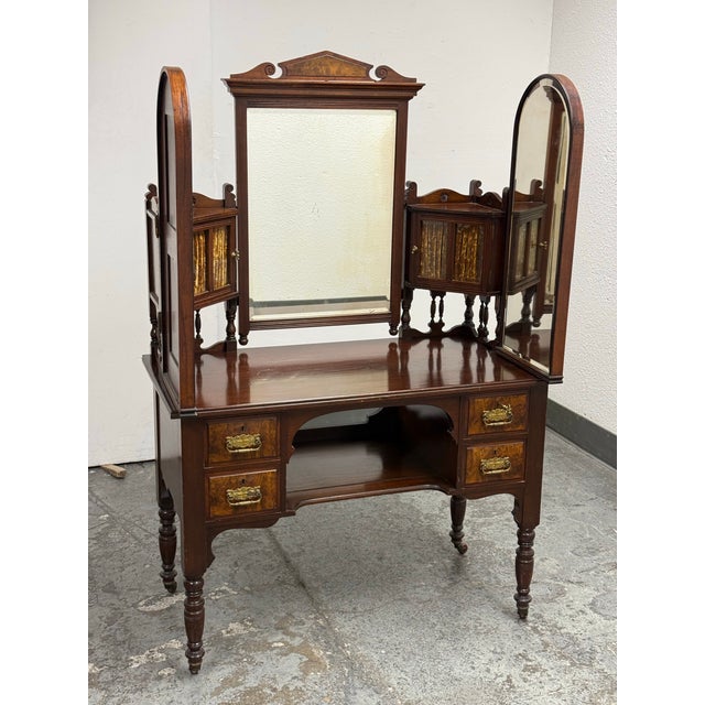 Brass Victorian Style Walnut Dressing Table, Antique For Sale - Image 8 of 12