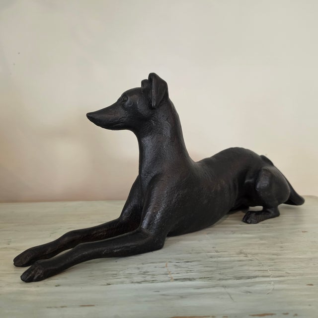 Antique Cast Iron Resting Whippet Greyhound Hearth Statue For Sale - Image 13 of 17